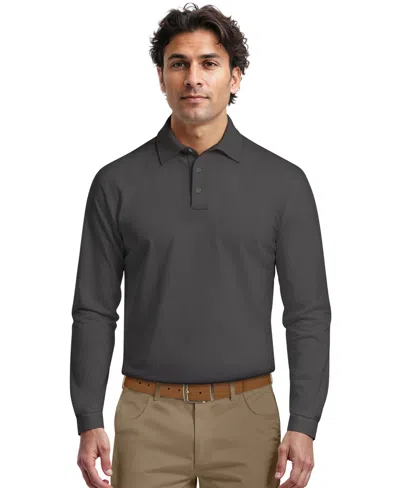 Pga Tour Men's Houndstooth Pattern Long-sleeve Golf Polo Shirt In Gray