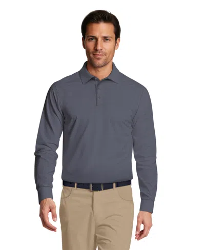 Pga Tour Men's Houndstooth Pattern Long-sleeve Golf Polo Shirt In Gray