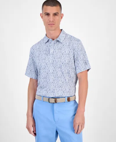 Pga Tour Men's Micro-floral Polo Shirt In Blue