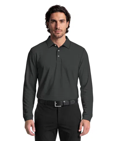 Pga Tour Men's Mini Diamond Jacquard Golf Long-sleeve Polo Shirt In Gray
