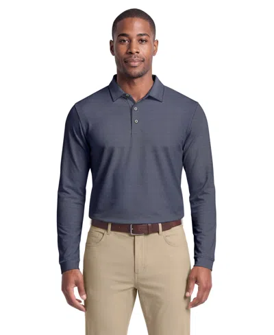 Pga Tour Men's Mini Diamond Jacquard Golf Long-sleeve Polo Shirt In Gray