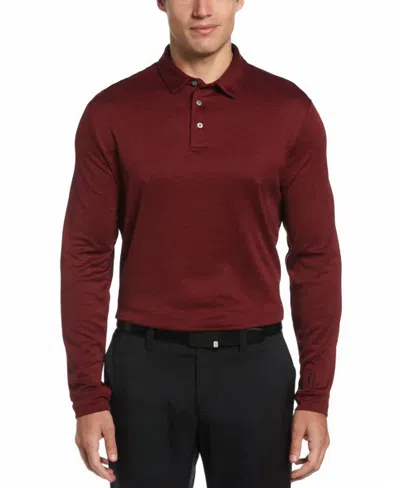 Pga Tour Men's Moisture Wicking Long Sleeve Golf Polo Shirt In Fig Caviar Htr In Brown