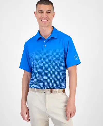 Pga Tour Men's Ombre Plaid-print Short-sleeve Golf Polo Shirt In Blue