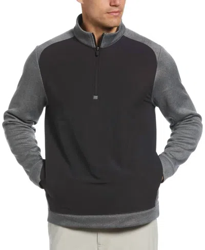 Pga Tour Men's Quarter-zip Fleece Sweatshirt In Charcoal Heather In Black
