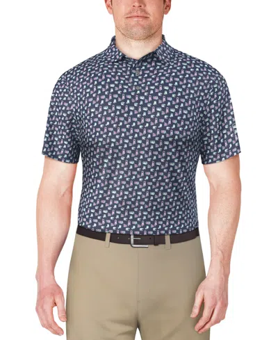 Pga Tour Men's Refreshments Short Sleeve Printed Polo Shirt In Blue Indigo