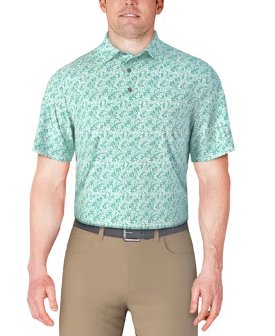 Pga Tour Men's Short Sleeve Botanical Print Golf Polo Shirt In Green