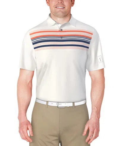Pga Tour Men's Short Sleeve Chest Stripe Golf Polo Shirt In White
