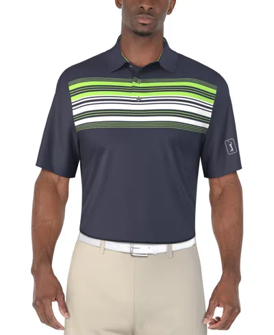 Pga Tour Men's Short Sleeve Chest Stripe Golf Polo Shirt In Blue