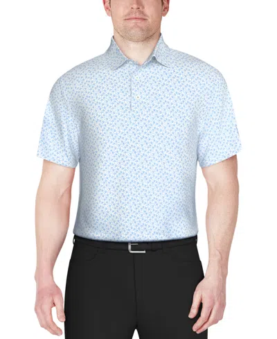 Pga Tour Men's Short Sleeve Floral Print Performance Polo Shirt In Bright White