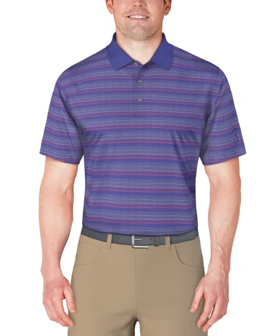 Pga Tour Men's Short Sleeve Jacquard Striped Golf Polo Shirt In Blue