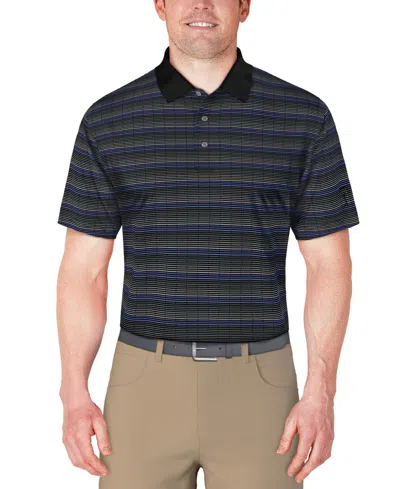 Pga Tour Men's Short Sleeve Jacquard Striped Golf Polo Shirt In Black