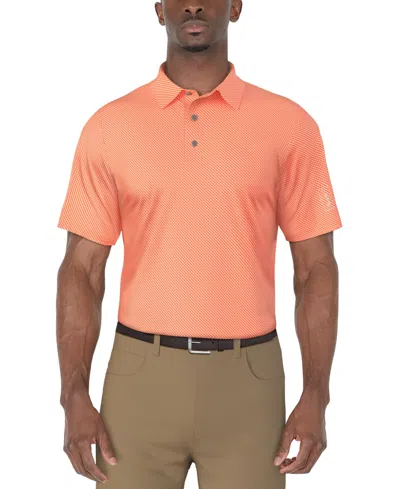Pga Tour Men's Short Sleeve Micro Geo Print Polo Shirt In Orange
