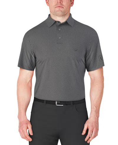 Pga Tour Men's Short Sleeve Micro Geo Print Polo Shirt In Caviar