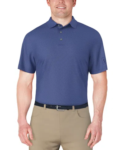 Pga Tour Men's Short Sleeve Micro Geo Print Polo Shirt In Peacoat