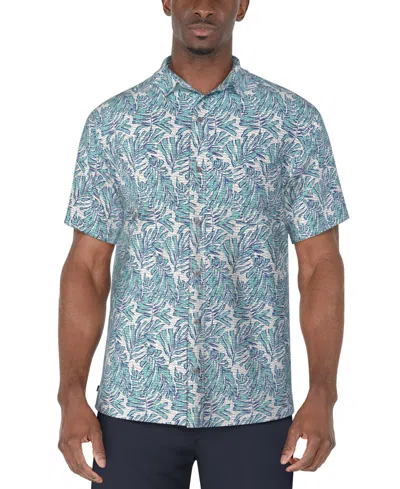 Pga Tour Men's Short Sleeve Seersucker Palm Print Golf Polo Shirt