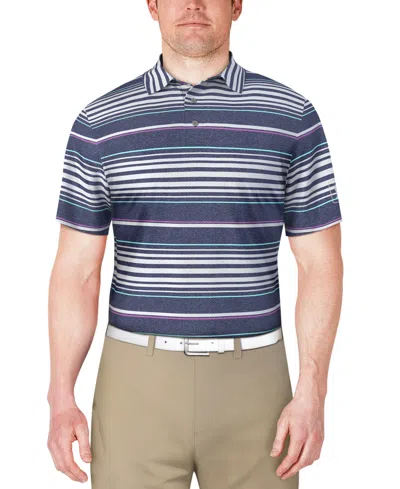 Pga Tour Men's Short Sleeve Striped Polo Shirt In Blue Indigo