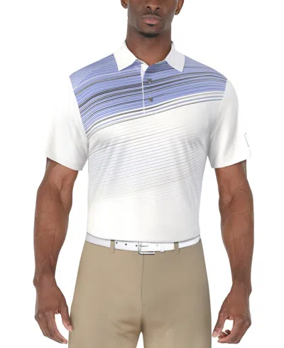 Pga Tour Men's Stripe Print Short Sleeve Golf Polo Shirt In White