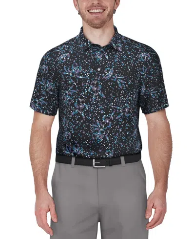 Pga Tour Polo Shirt Men's Gray Clustered Confetti Print Short Sleeve Kfc619 In Blue