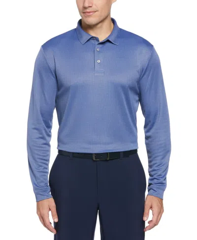 Pga Tour Polo Shirt Men Ultramarine Mini Jacquard Long Sleeve Golf Fts1027 In Blue
