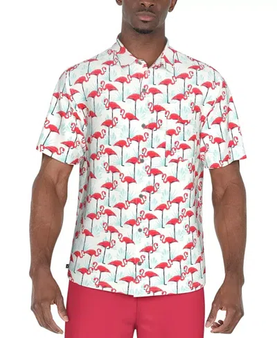 Pga Tour Polo Shirt Men's White Flamingo Print Stretch Regular Fit Fts946 In Multi