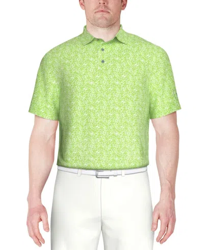 Pga Tour Polo Shirt Mens Green Allover Print Short Sleeve Performance Fts788