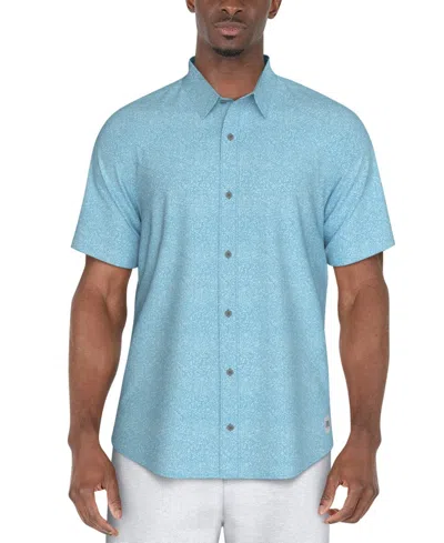 Pga Tour Shirt Men's Blue Allover Print Short Sleeve Button-up Fts772