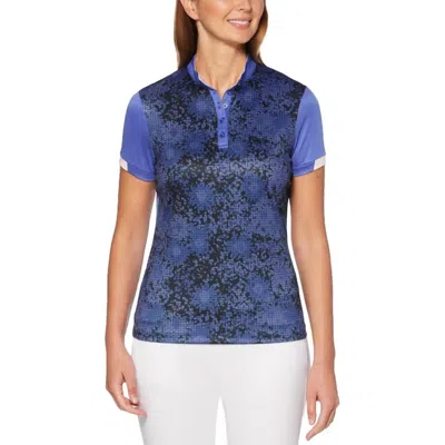 Pga Tour Women's Activewear Printed Short Sleeve Golf Polo In Amparo Blue