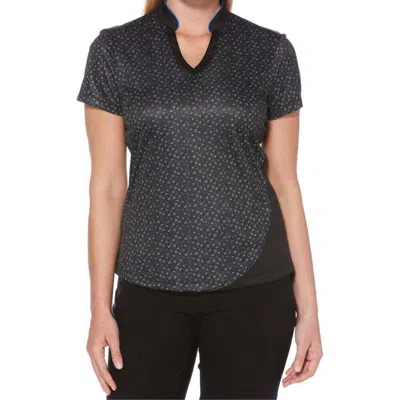Pga Tour Women's Activewear Printed Short Sleeve Golf Polo In Caviar In Black
