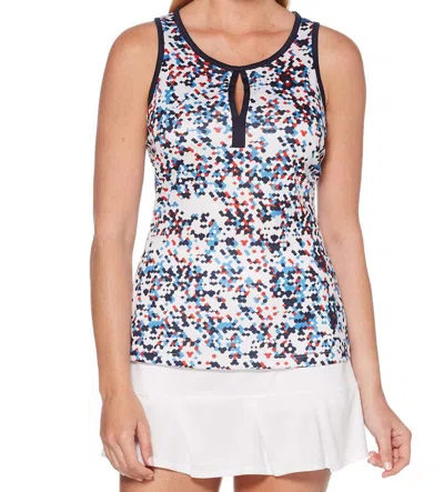 Pga Tour Women's Confetti Printed Racerback Tank Top In Brilliant White In Blue
