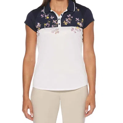 Pga Tour Women's Floral Print Colorblocked Golf Polo In Peacoat In White