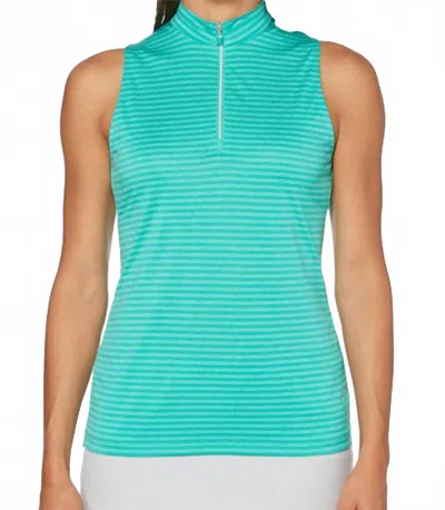Pga Tour Women's Striped Quarter Zip Polo In Peacock Green