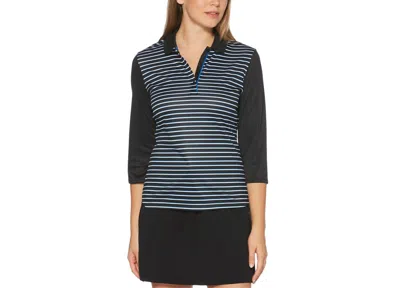 Pga Tour Women's Striped Three Quarter Sleeves Polo In Caviar In Black