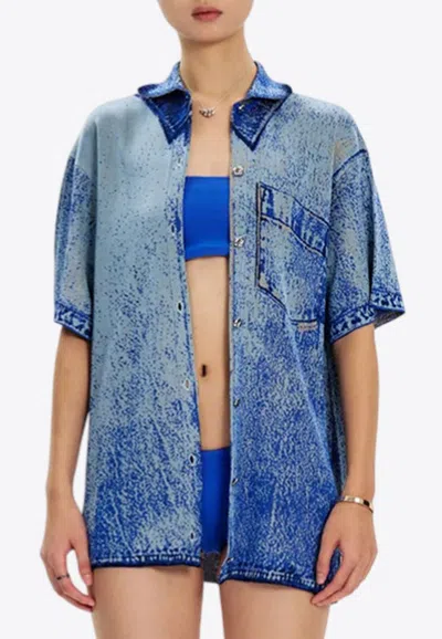 Ph5 Asher Oversized Denim-print Shirt In Blue