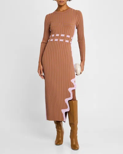 Ph5 Aster Pleated Midi Dress In Brown Pink