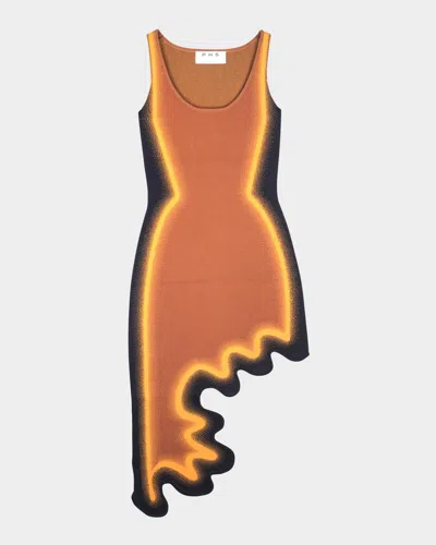 Ph5 Aster Reversible Asymmetric Wavy Dress In Orange