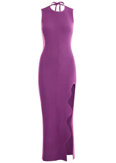 Ph5 Basil Asymmetric Knitted Maxi Dress In Purple
