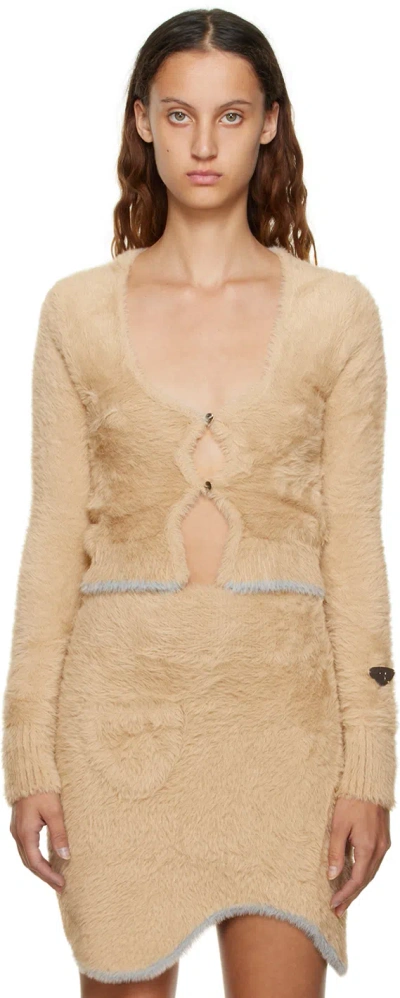 Ph5 Beige Europa Faux-fur Cardigan In Dune Beige