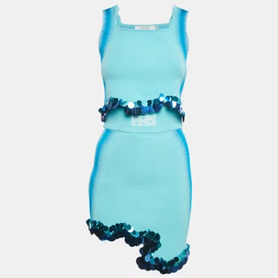 Pre-owned Ph5 Blue Knit Sequin Detail Crop Top And Skirt S