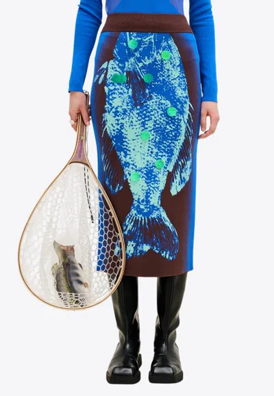 Ph5 Bream Fish-print Midi Skirt In Blue