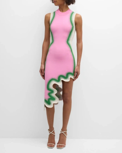 Ph5 Brooklyn Wavy Asymmetric Sleeveless Midi Dress In Rosy Glow