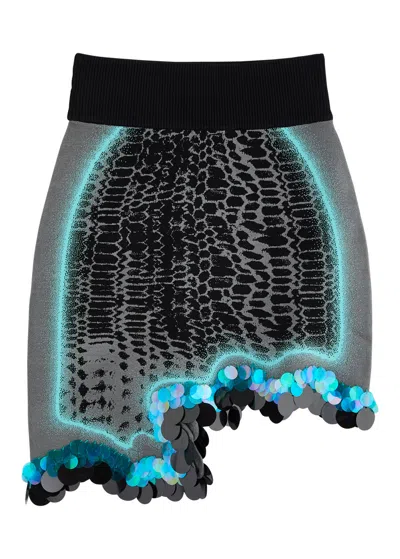 Ph5 Casey Embellished Asymmetric Knitted Mini Skirt In Black