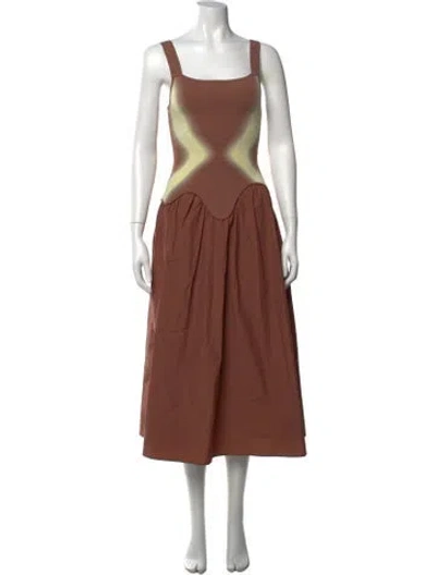 Pre-owned Ph5 Colorblock Pattern Midi Length Dress In Brown