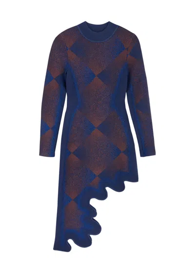 Ph5 Dobby Asymmetric Knitted Dress In Blue