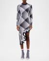 Ph5 Dobby Long-sleeve Wavy Dress In Charcoal Gray