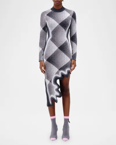 Ph5 Dobby Long-sleeve Wavy Dress In Charcoal Gray