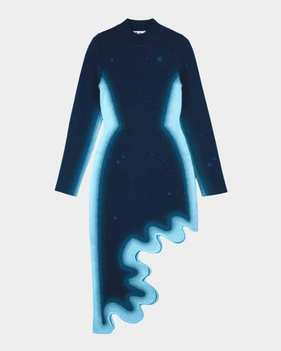 Ph5 Dobby Wavy High-low Midi Dress In Blue