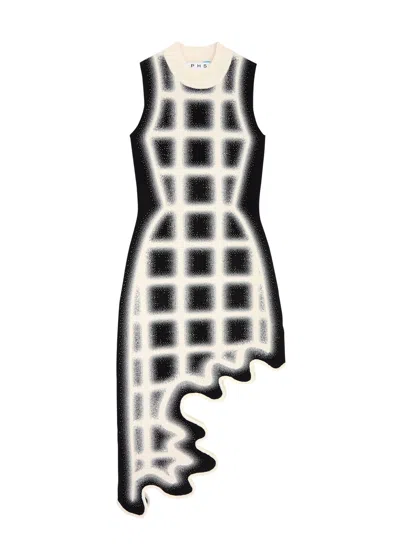 Ph5 Ella Checked Knitted Dress In Black And White