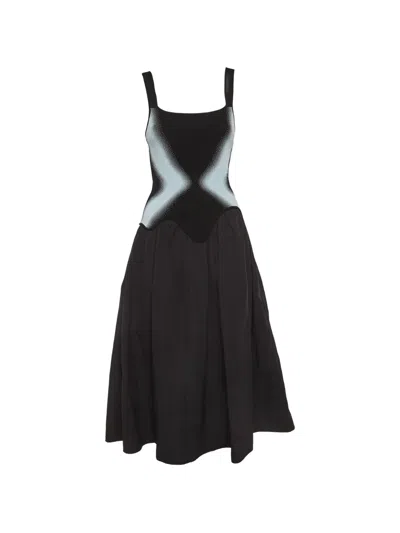 Pre-owned Ph5 Elsa Mixed-media Midi Dress In Black
