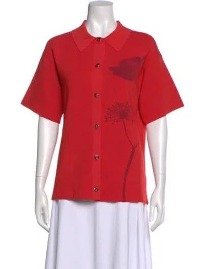 Pre-owned Ph5 Floral Print Short Sleeve Button-up Top W/ Tags In Red