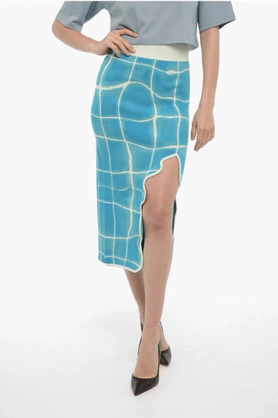 Ph5 Front-slit Pencil Skirt With Elastic Waistband In Blue